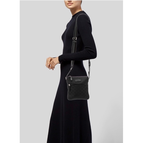 Authentic Gucci Web Black Monogram Nylon Pocket Messenger Crossbody Bag - Picture 12 of 12